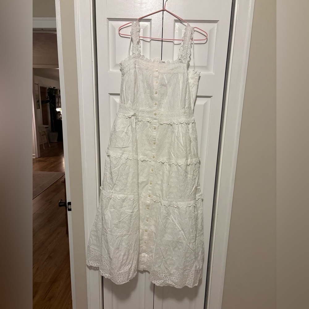 White Lace Button-Front Midi Dress - Elegant Summer Style